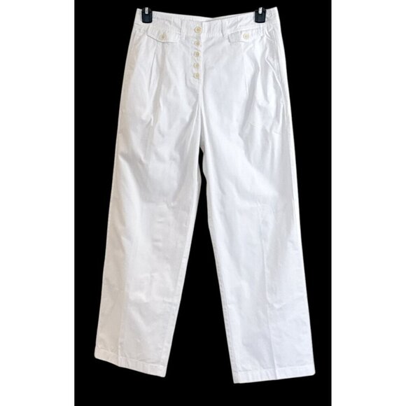 J Crew Womens Pleated Kaia Pants Cozy Chino White Button Fly Pockets Size 10P - Picture 3 of 6